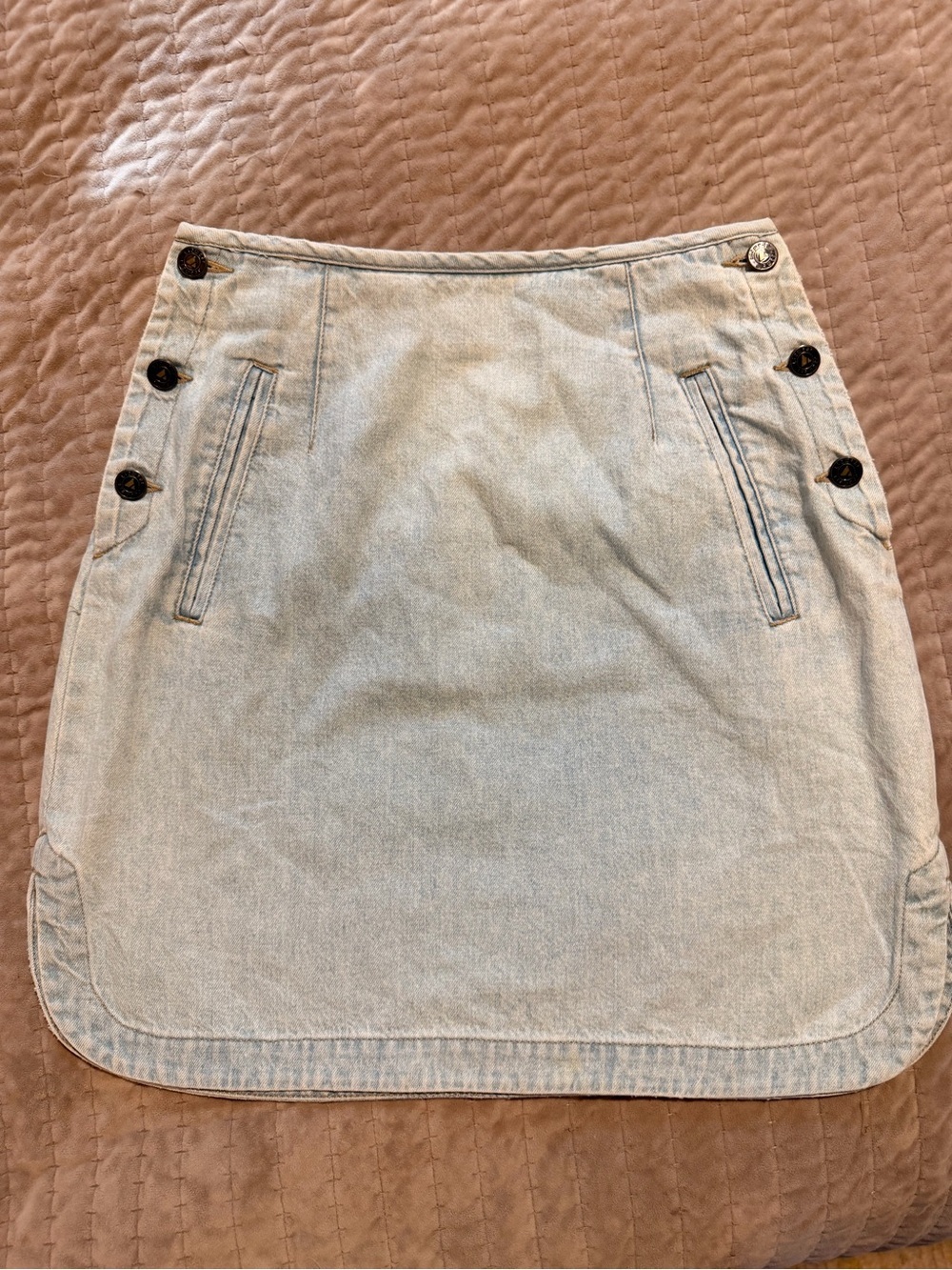 Liz Claiborne Light Blue Denim Mini Skirt with Side Button Details